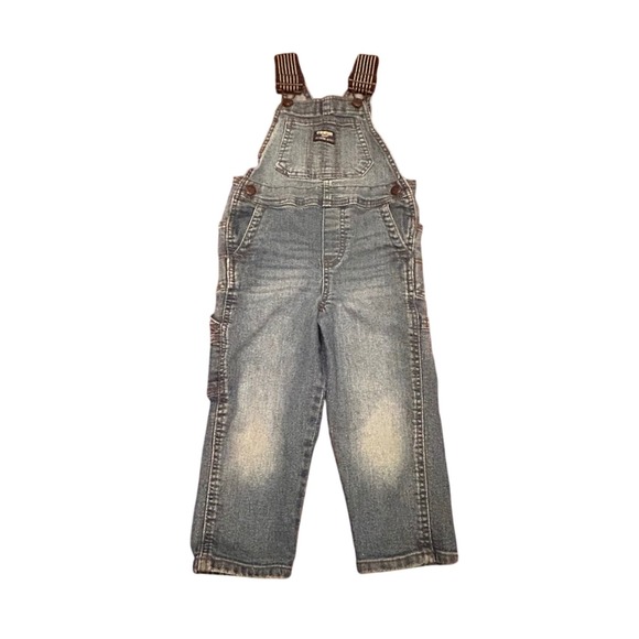 OshKosh Bgosh Vintage‎ 90s Toddler Overalls Blue Denim Blue Striped Straps Sz 3T - Picture 1 of 10